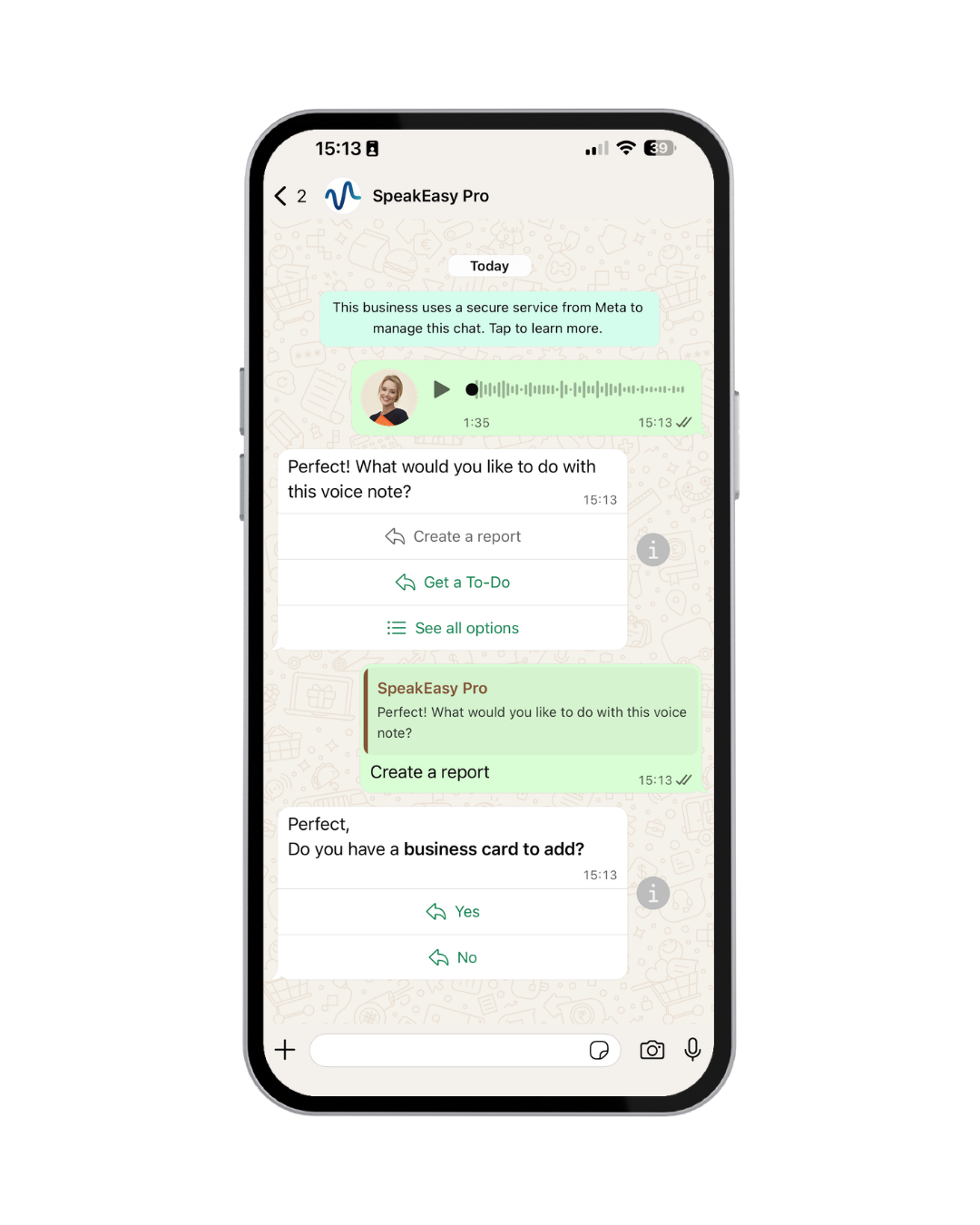 SpeakEasy Pro on WhatsApp demo